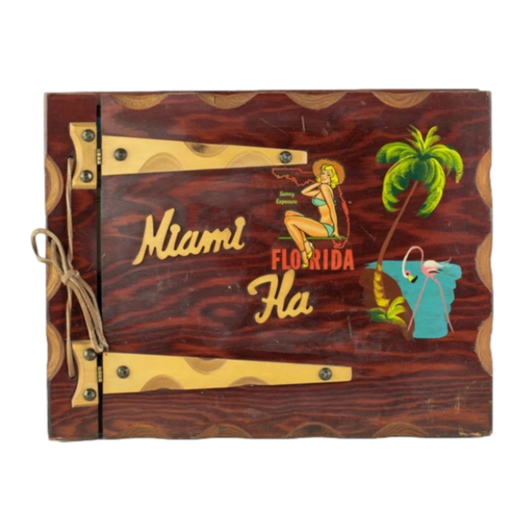 VINTAGE 1950s Wooden Photo Album, Travel to Florida, Cuba, Bathing Beauty Shots